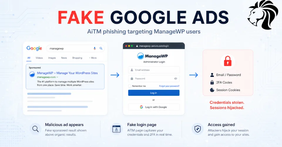 Fake Google Ads Target ManageWP Users in AiTM Phishing Campaign